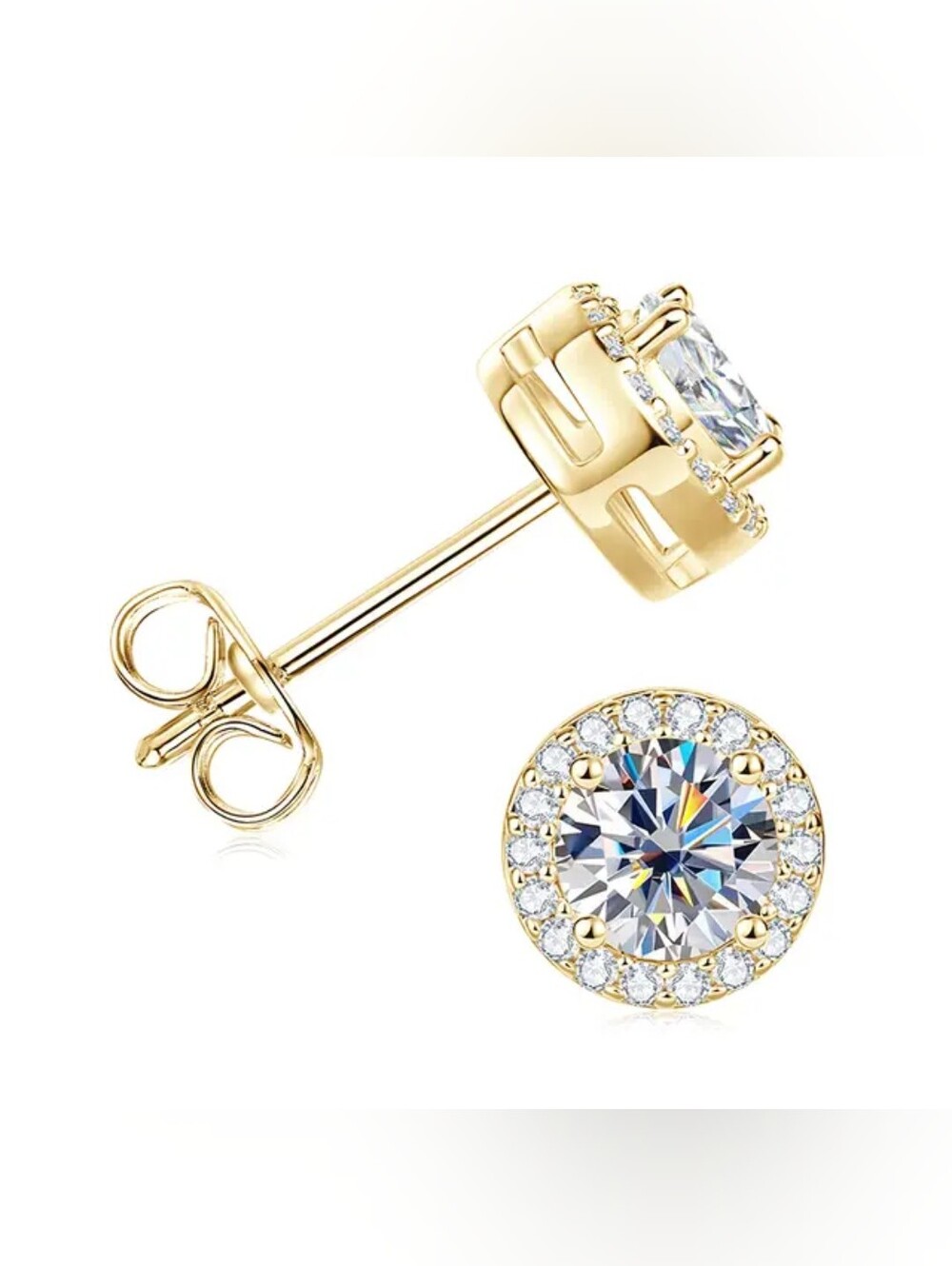 14k Gold-Filled 1.0ctw Round Moissanite Halo Stud Earrings